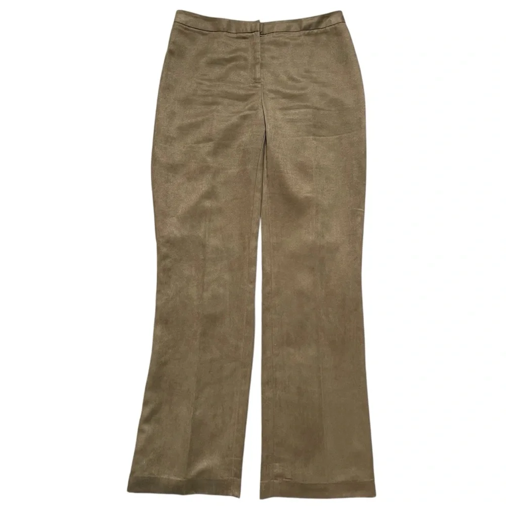 Casual Corner Faux Suede Brown Straight Leg Pants Sz 6 Minimalist Workwear‎ Chic